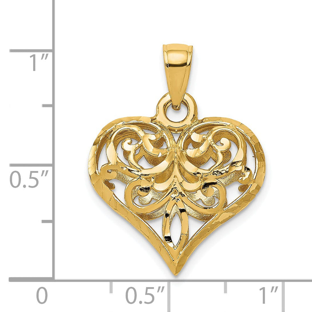 14k Yellow Gold D.C Fleur-de-lis Heart Pendant