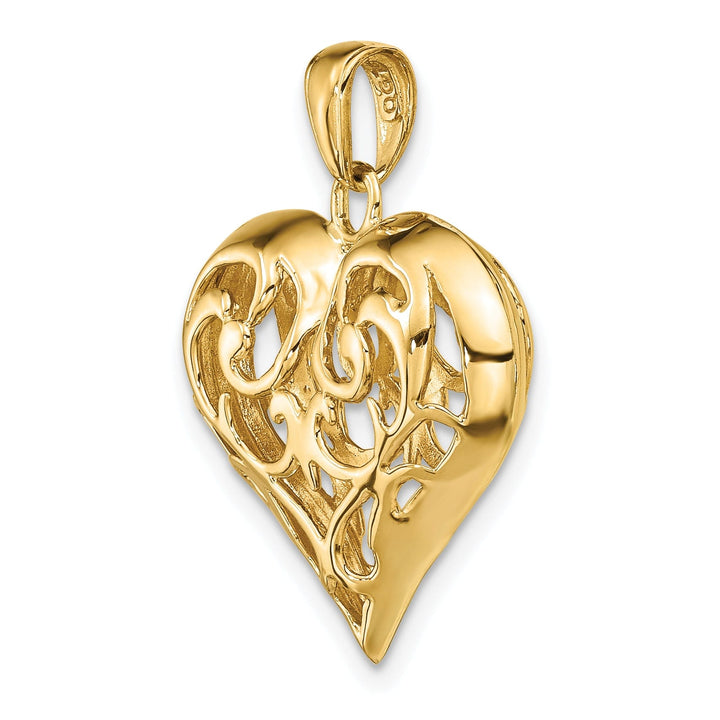 14k Yellow Gold 3-D Open Filigree Heart Pendant