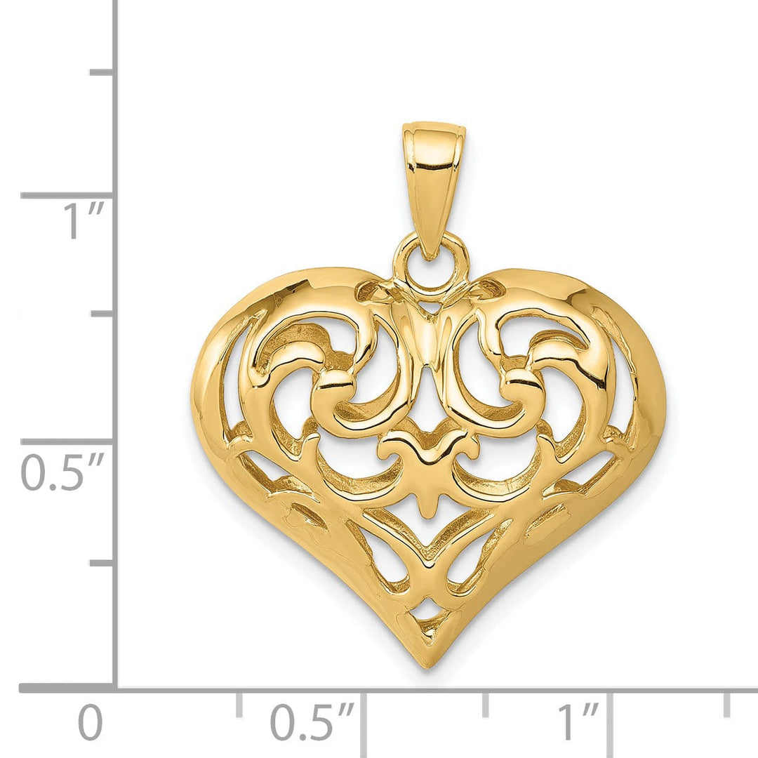 14k Yellow Gold 3-D Open Filigree Heart Pendant
