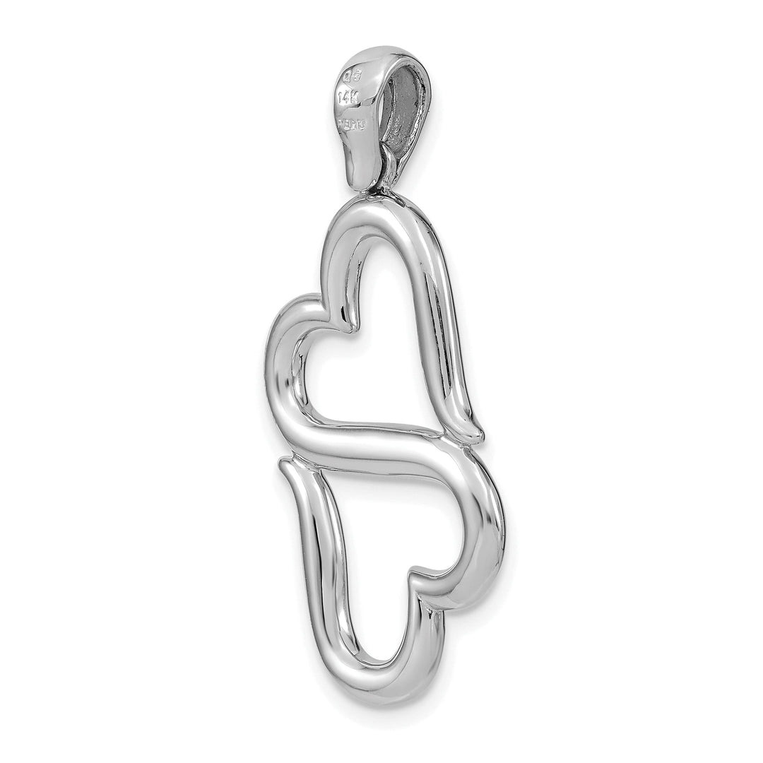 14K White Gold Polished Finish 3-Dimensional Solid Double Hanging Concave Hearts Design Charm Pendant