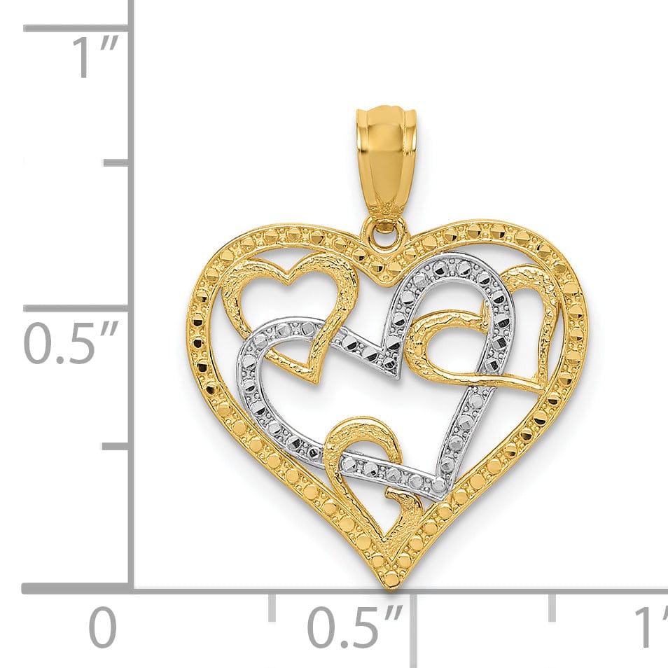 14k Two Tone Gold Diamond Cut Heart Pendant