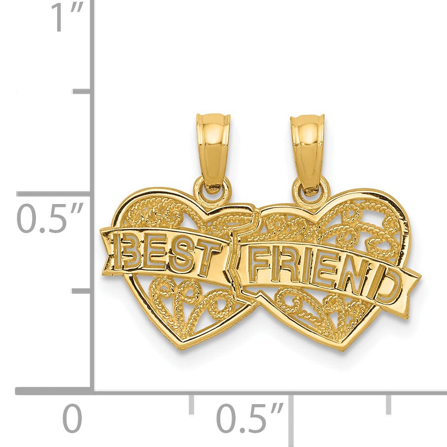 14k Yellow Gold Best Friend Two Heart Pendant