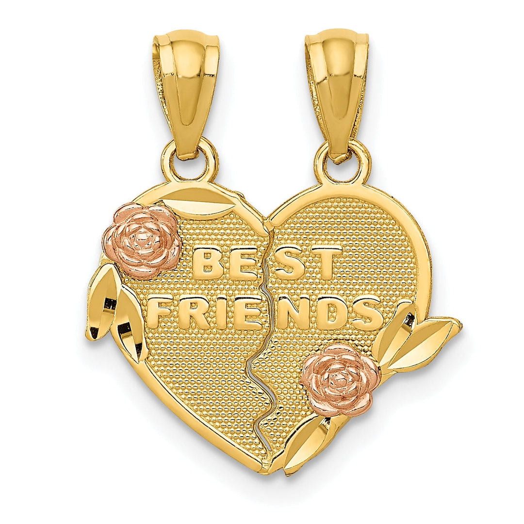 14k Two Tone Gold Best Friends Heart Pendant
