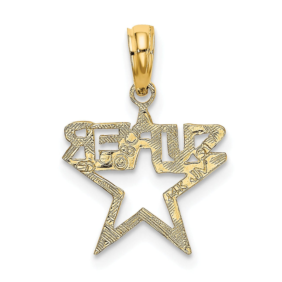 14K Yellow Gold Textured Polished Finis SUPER Star Charm Design Pendant