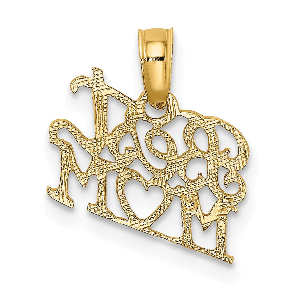 14K Yellow Gold Polished Finish Solid Script BEST MOM with Heart Charm Pendant