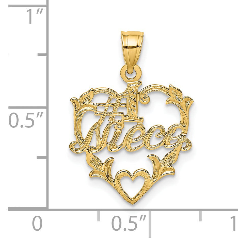 14K Yellow Gold Polished Textured Finish Flat Back #1 NIECE Heart in Heart Design Charm Pendant