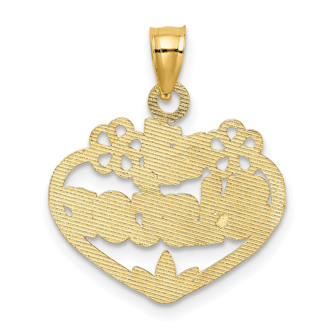 14K Yellow Gold Textured Polished Finish #1 SISTER in Heart Design Charm Pendant