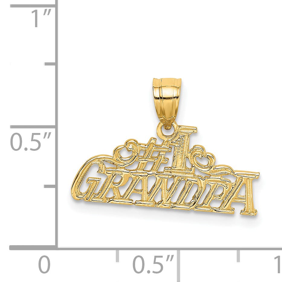 14k Yellow Gold Polished Textured Finish Flat Back Script #1 GRANDPA Charm Pendant