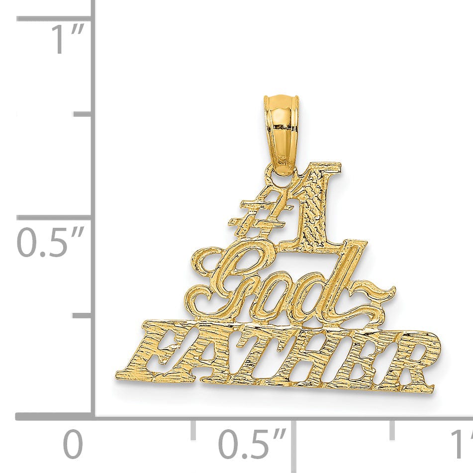 14k Yellow Gold Textured Finish Script #1 GODFATHER Charm Pendant