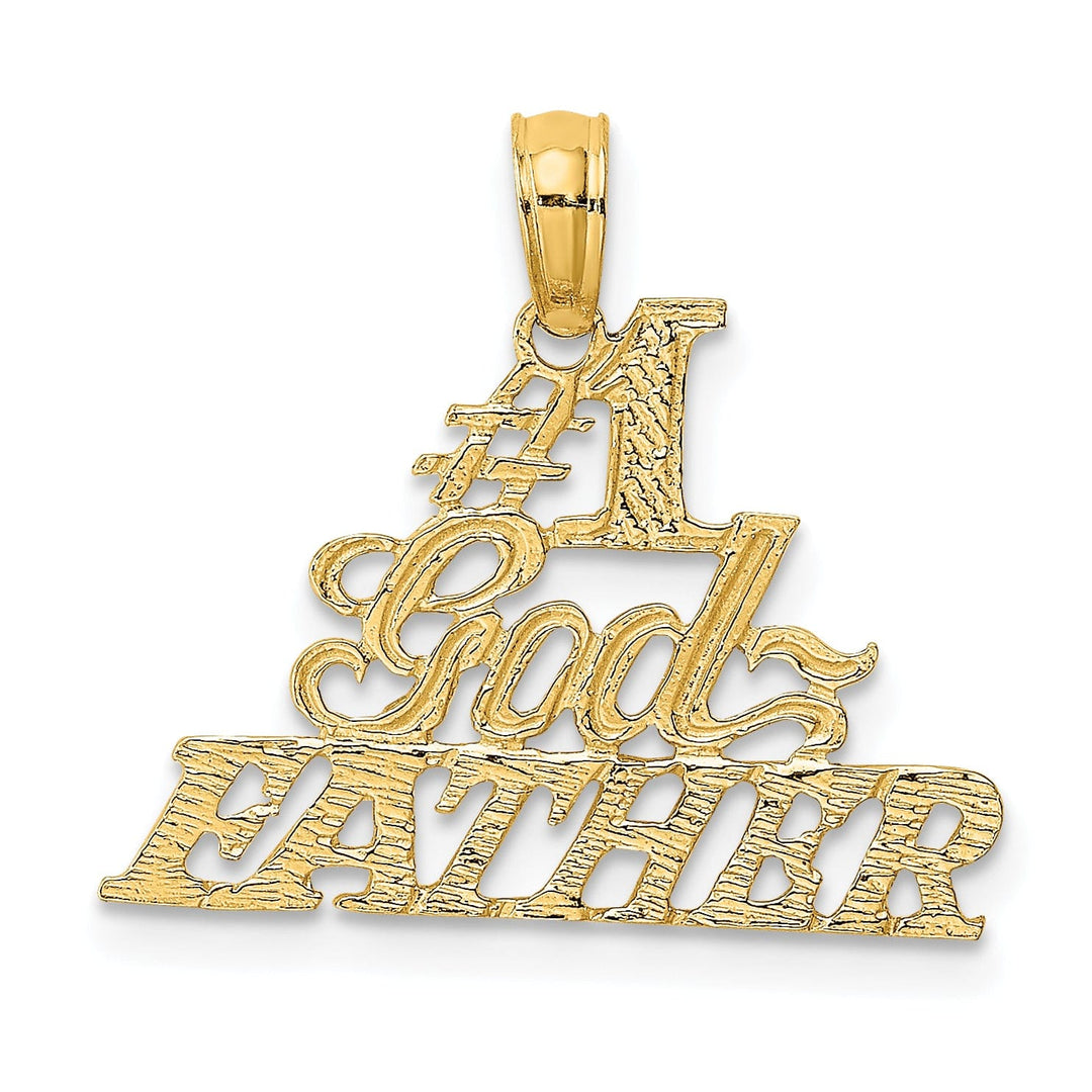 14k Yellow Gold Textured Finish Script #1 GODFATHER Charm Pendant