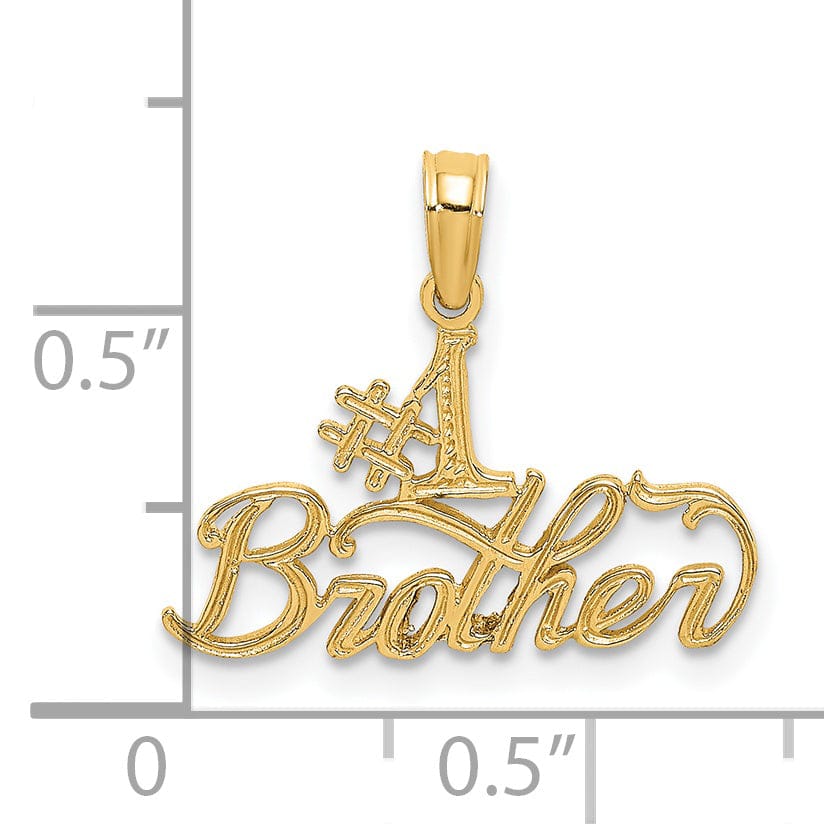 14K Yellow Gold Polished Textured Finish Flat Back Script #1 BROTHER Charm Pendant