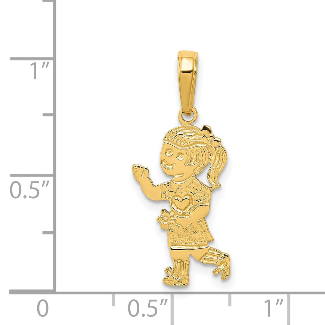 14k Yellow Gold Girl Walking with Flowers Charm