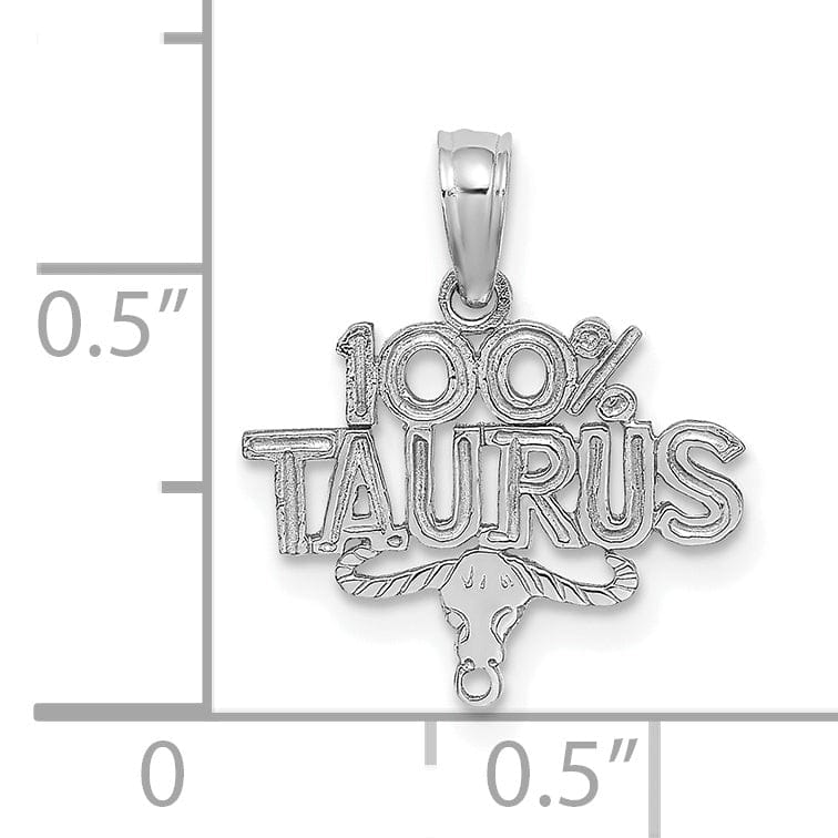 14K White Gold Polished Textured Finish 100% Zodiac TAURUS Charm Pendant