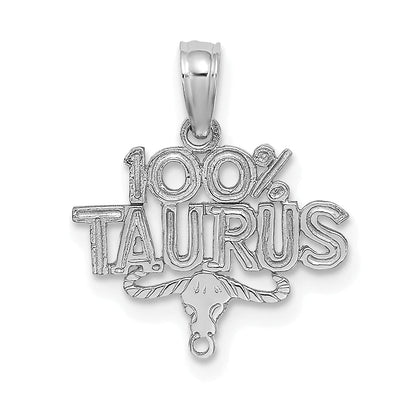 14K White Gold Polished Textured Finish 100% Zodiac TAURUS Charm Pendant