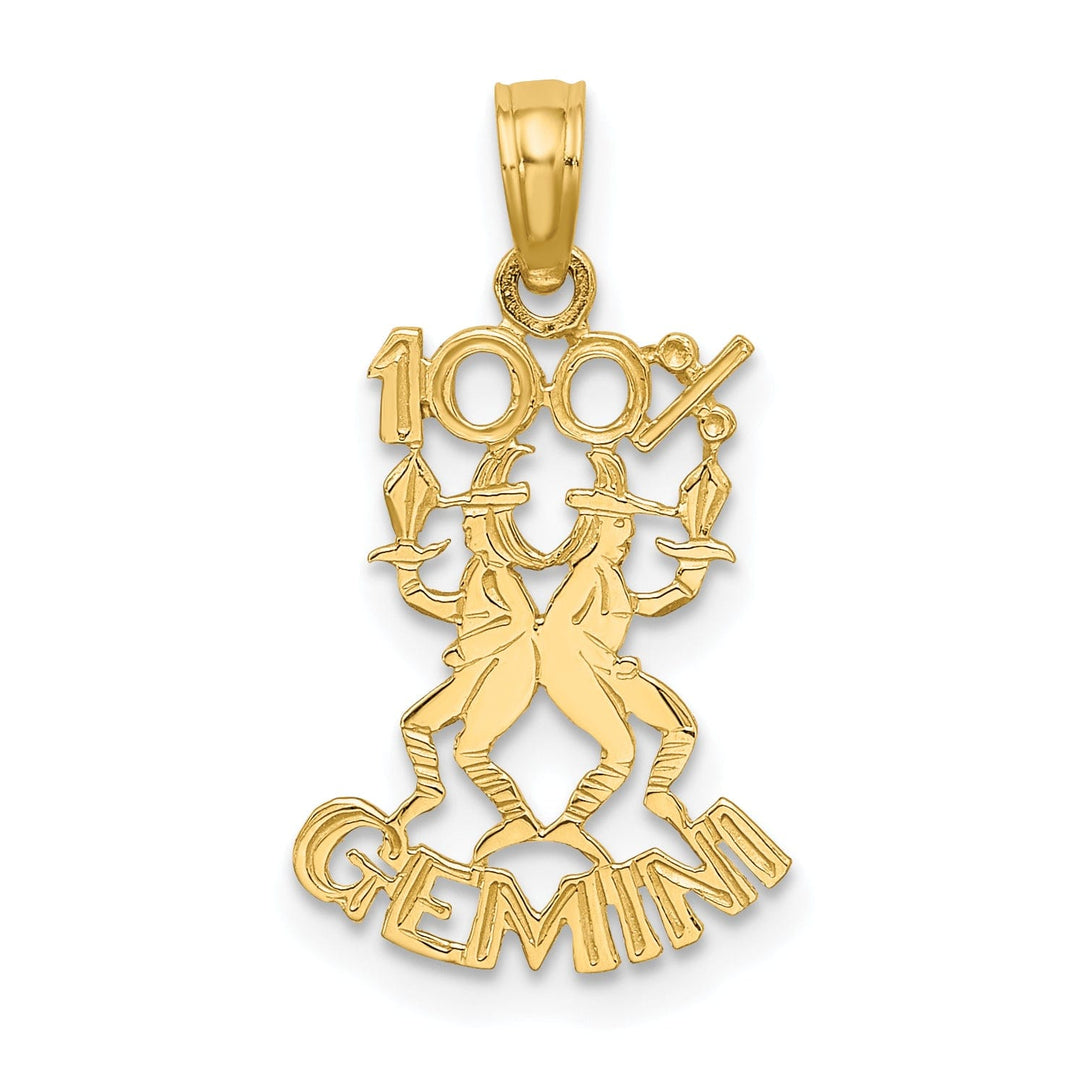 14K Yellow Gold Polished Textured Finish 100% Zodiac GEMINI Charm Pendant