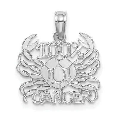 14K White Gold Polished Textured Finish 100% Zodiac CANCER Charm Pendant