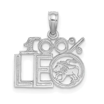 14K White Gold Polished Textured Finish 100% Zodiac LEO Charm Pendant