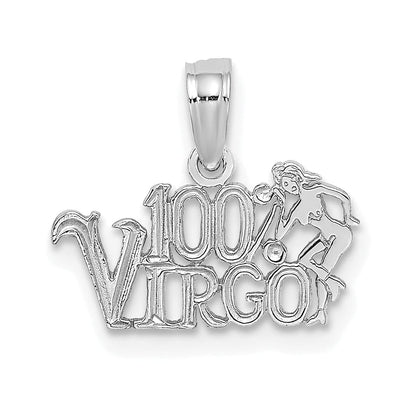 14K White Gold Polished Textured Finish 100% Zodiac VIRGO Charm Pendant