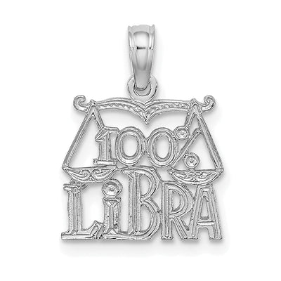 14K White Gold Polished Textured Finish 100% Zodiac LIBRA Charm Pendant