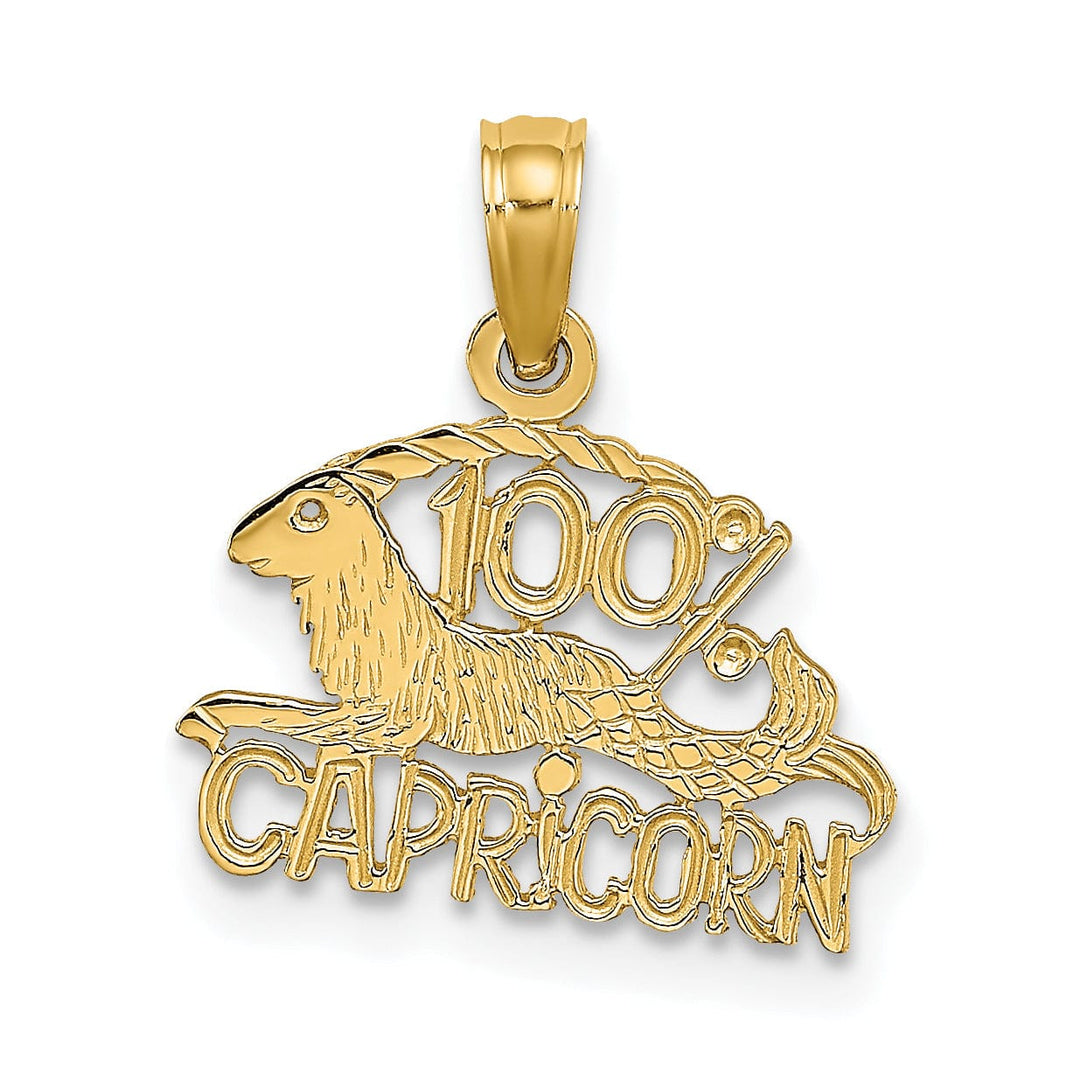 14K Yellow Gold Polished Textured Finish 100% Zodiac CAPRICORN Charm Pendant