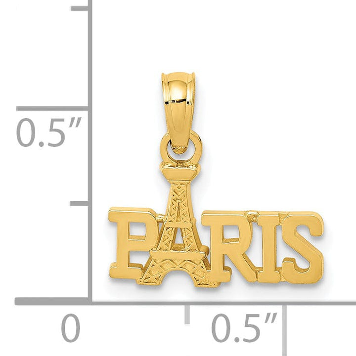 14K Yellow Gold Polished Finish PARIS with Eiffel Tower Design Solid Charm Pendant
