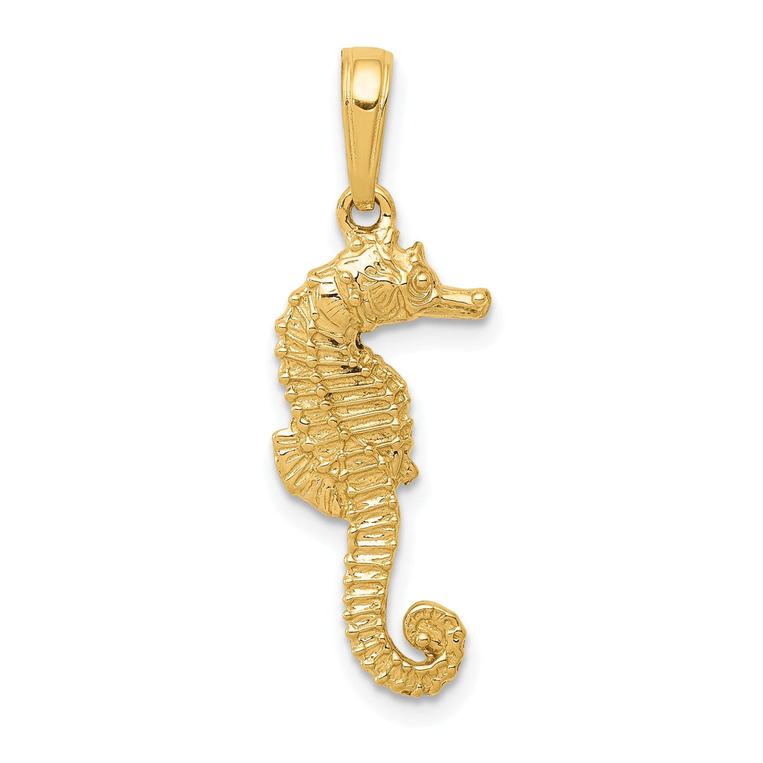 14K Yellow Gold Solid Polished Textured Finish Men's Seahorse Charm Pendant