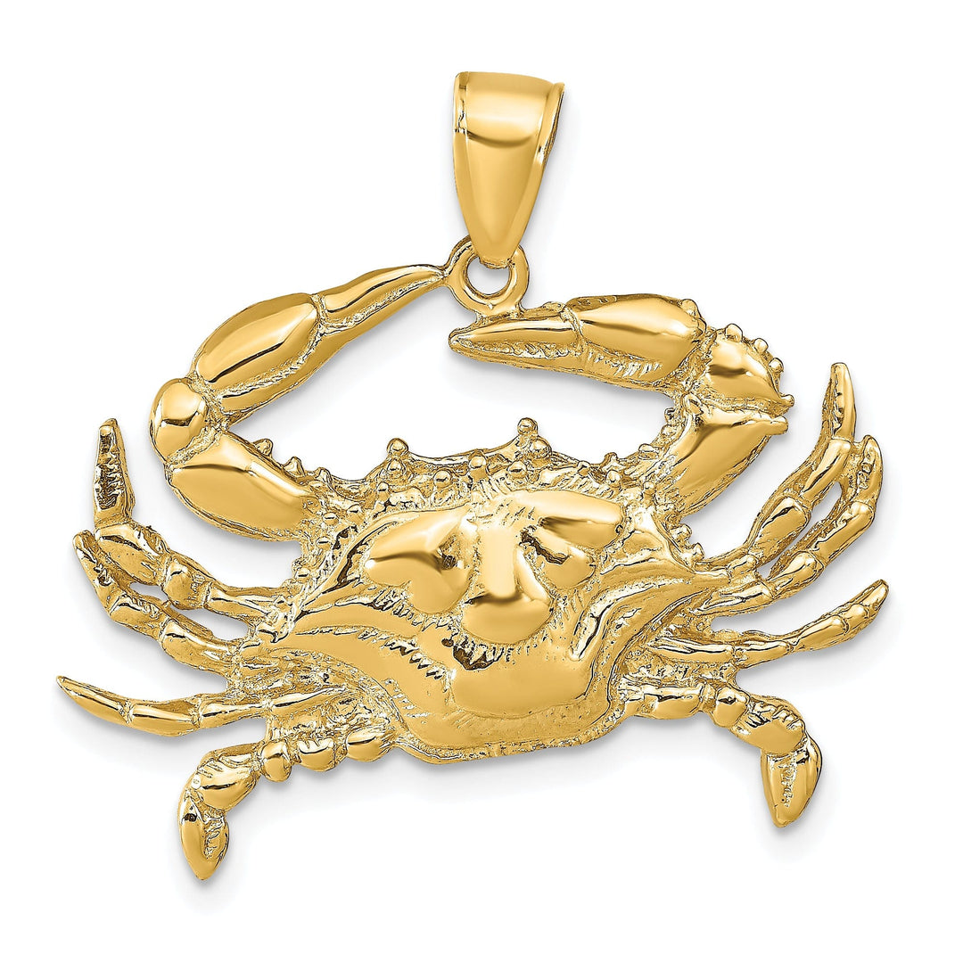 14K Yellow Gold Solid Textured Polished Finish Blue Claw Crab Charm Pendant