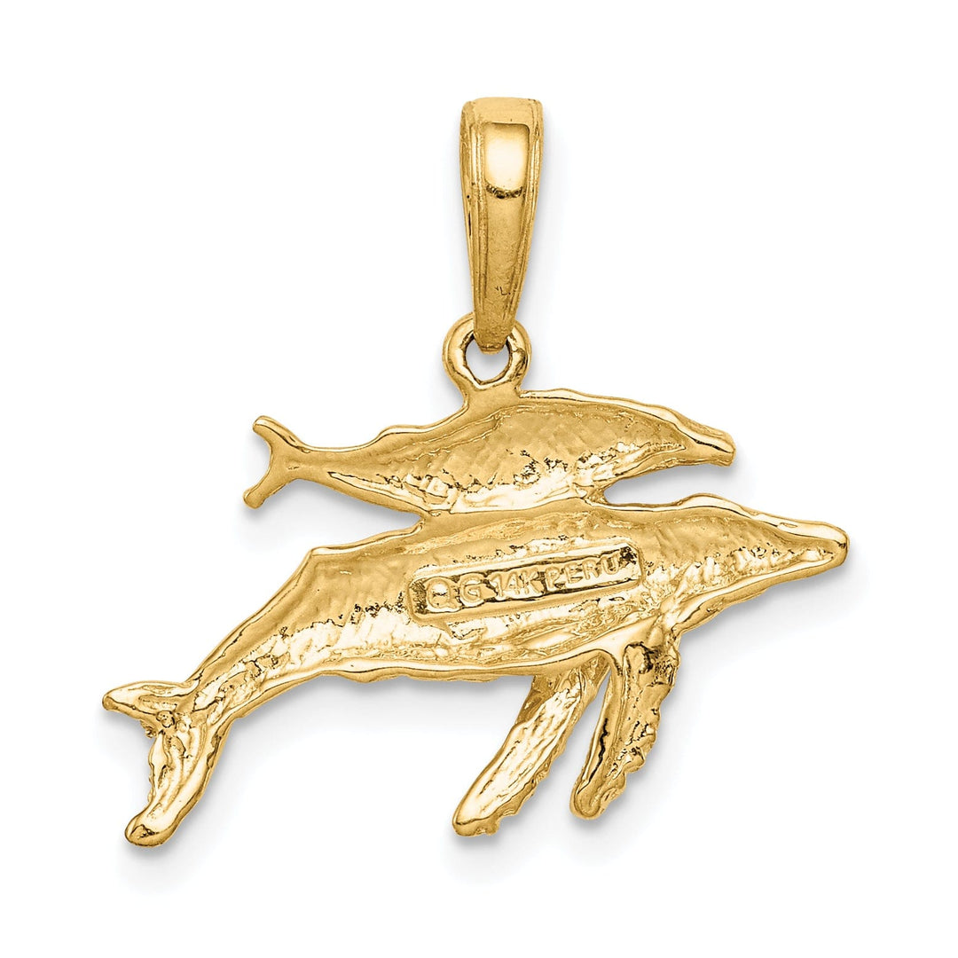 14K Yellow Gold Solid Mother and Baby Humpback Whale Design Charm Pendant