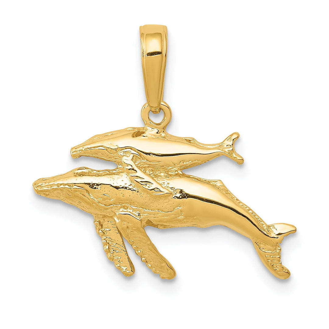 14K Yellow Gold Solid Mother and Baby Humpback Whale Design Charm Pendant