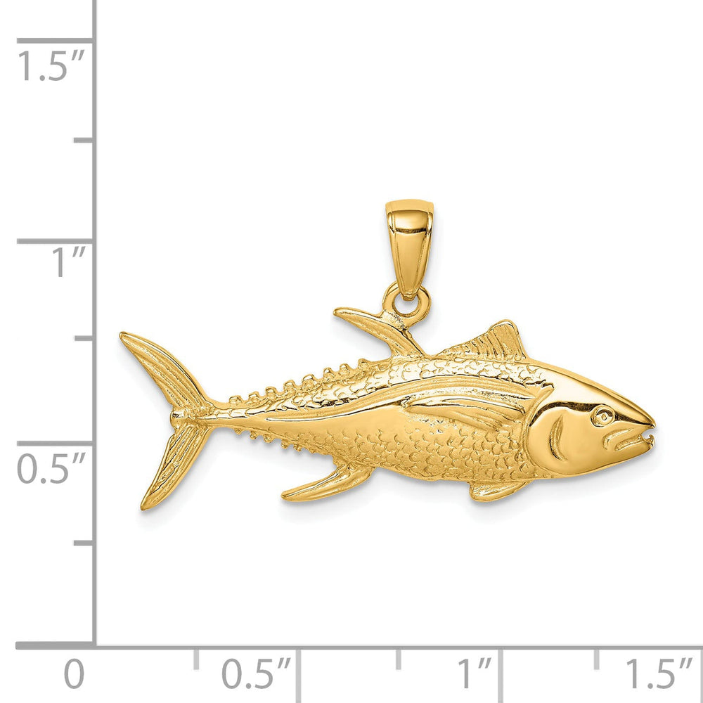 14K Yellow Gold Solid Textured Polished Finish Yellowfin Tuna Fish Charm Pendant