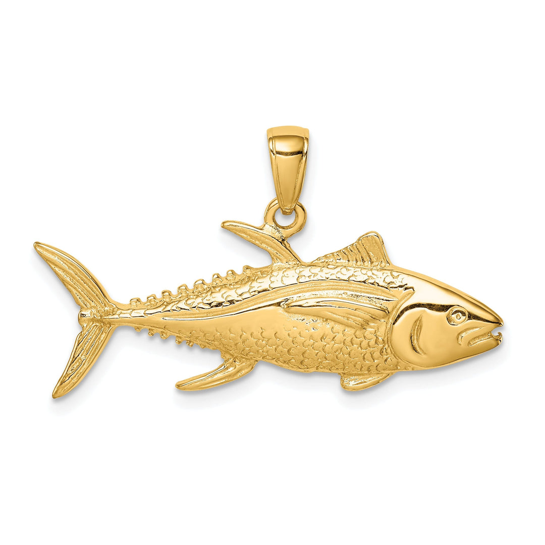 14K Yellow Gold Solid Textured Polished Finish Yellowfin Tuna Fish Charm Pendant
