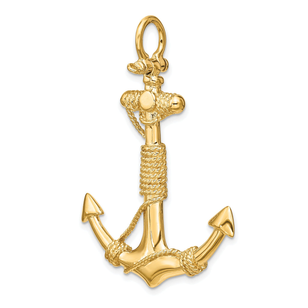 14k Yellow Gold 3-D Solid Anchor Rope Pendant