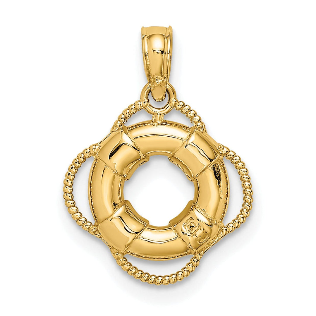14K Yellow Gold Polished Finish 3-D Lifesaver Float Charm Pendant