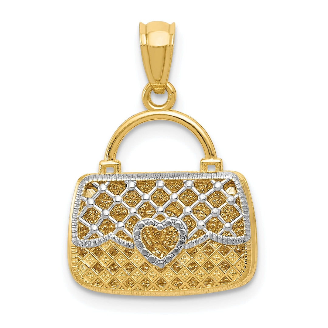Hollow 14k Two Tone Gold Heart Handbag Pendant