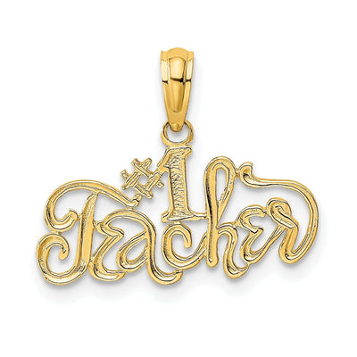14K Yellow Gold Polished Textured #1 TEACHER Charm Design Pendant