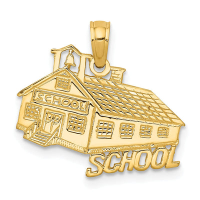 Solid 14 Yellow Gold School House Charm Pendant