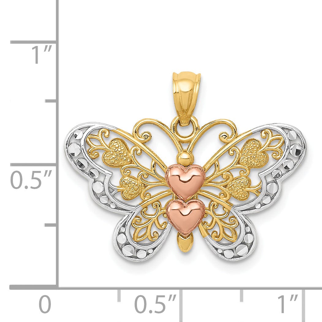 14k Two-tone Gold with White Rhodium Casted Open Back Solid Polished Finish Butterfly Pendant Charm
