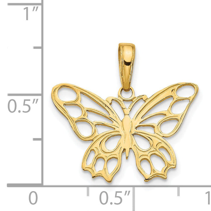 14k Yellow Gold Open Back Casted Solid Polished Finish Butterfly Cut-out Charm Pendant