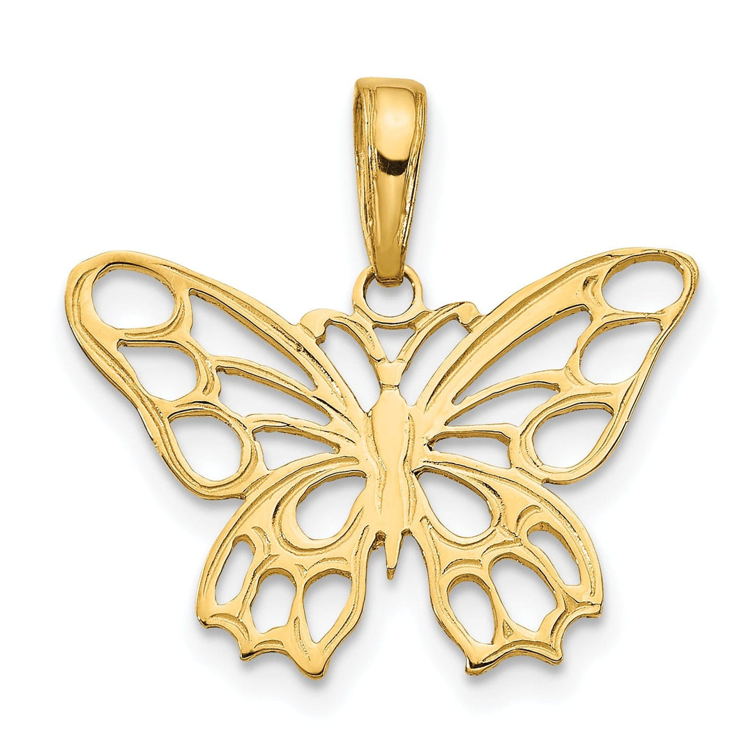 14k Yellow Gold Open Back Casted Solid Polished Finish Butterfly Cut-out Charm Pendant