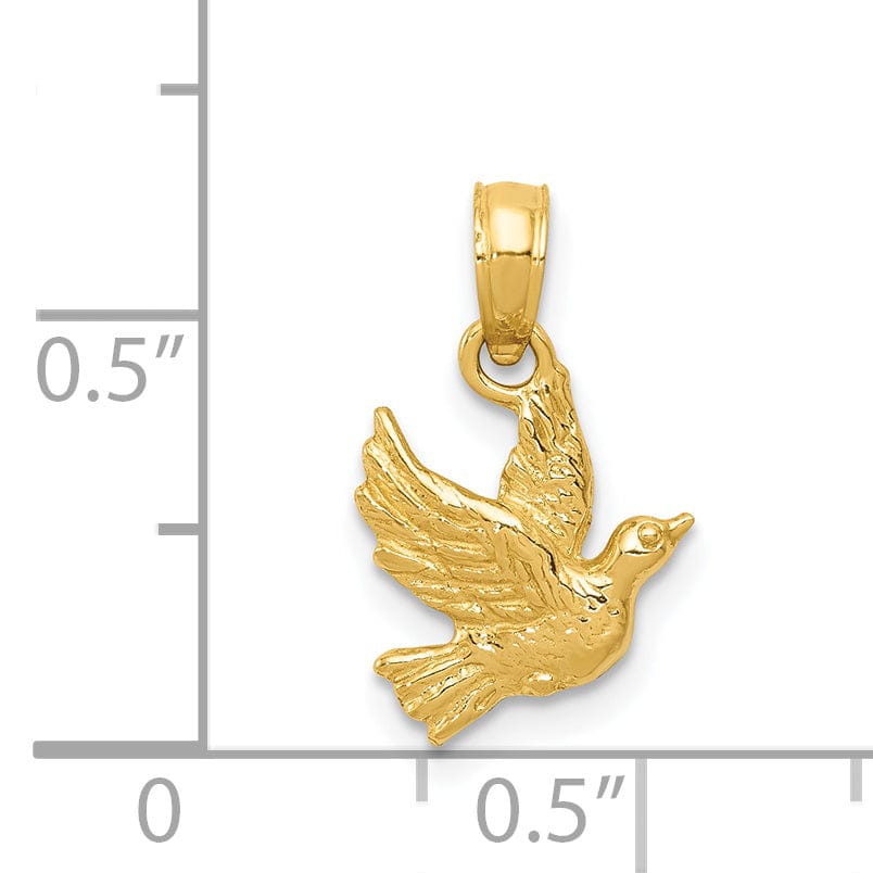 14K Yellow Gold Soild Textured Polished Finish Flying Dove Charm Pendant