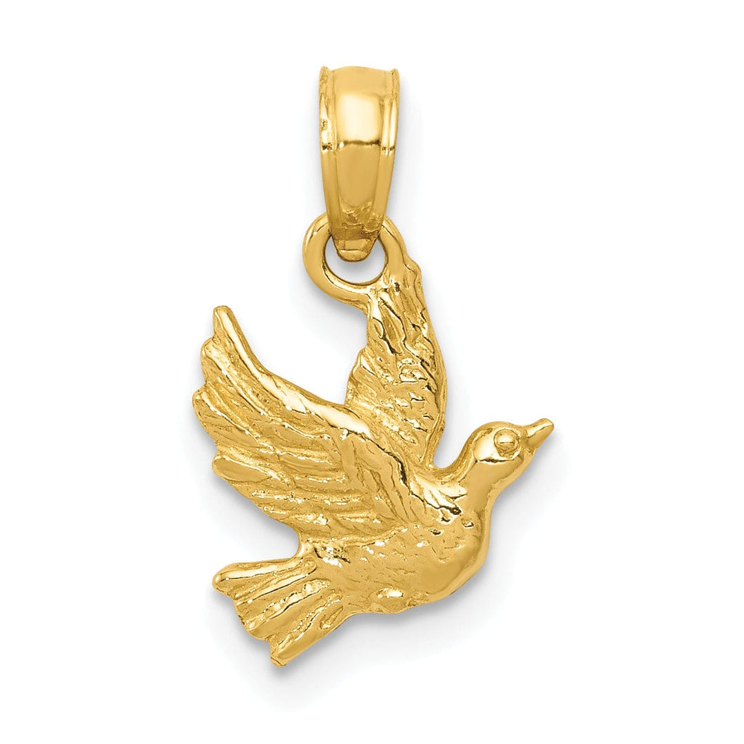 14K Yellow Gold Soild Textured Polished Finish Flying Dove Charm Pendant