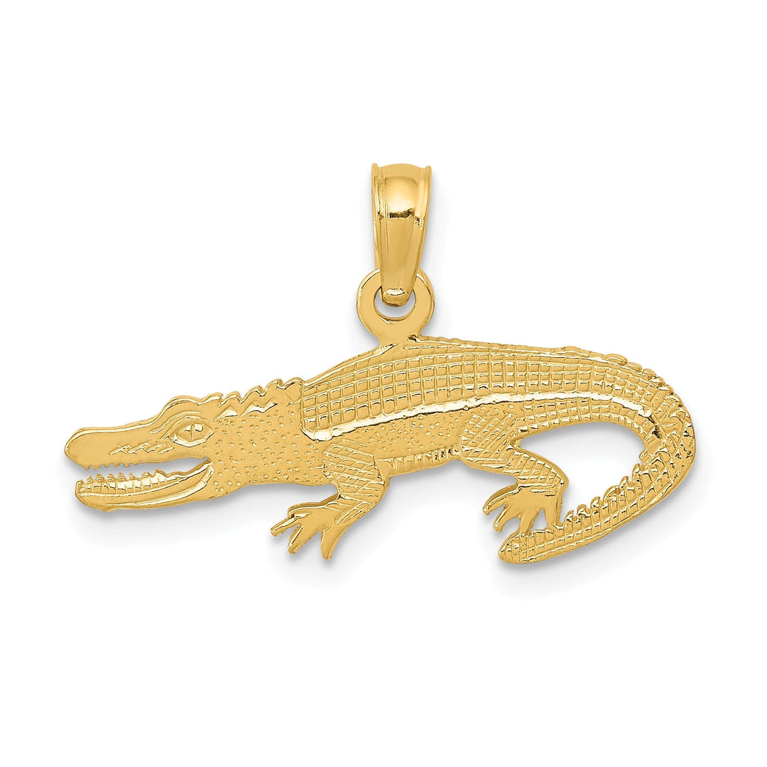 14k Yellow Gold Solid Textured Finish Alligator Charm Pendant