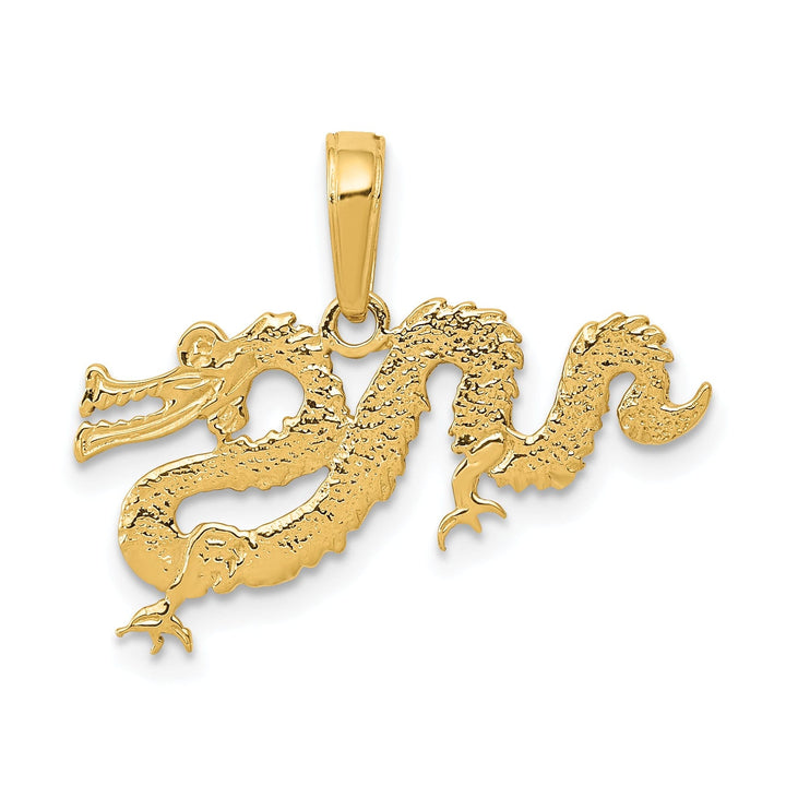 14KYellow Gold Solid Textured Polished Finish Chiness Dragon Design Charm Pendant
