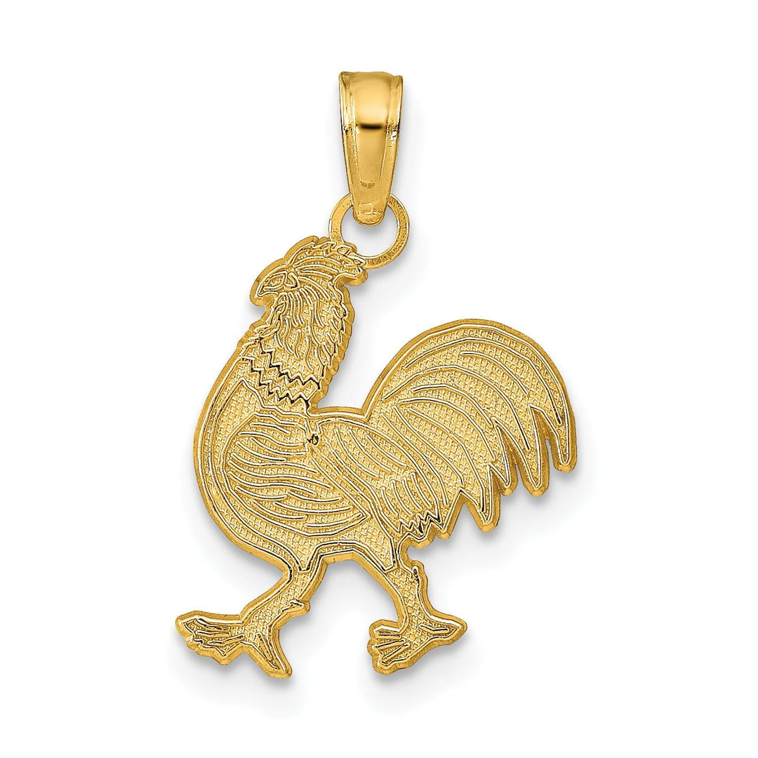 14K Yellow Gold Textured Polished Finish Solid Rooster Charm Pendant