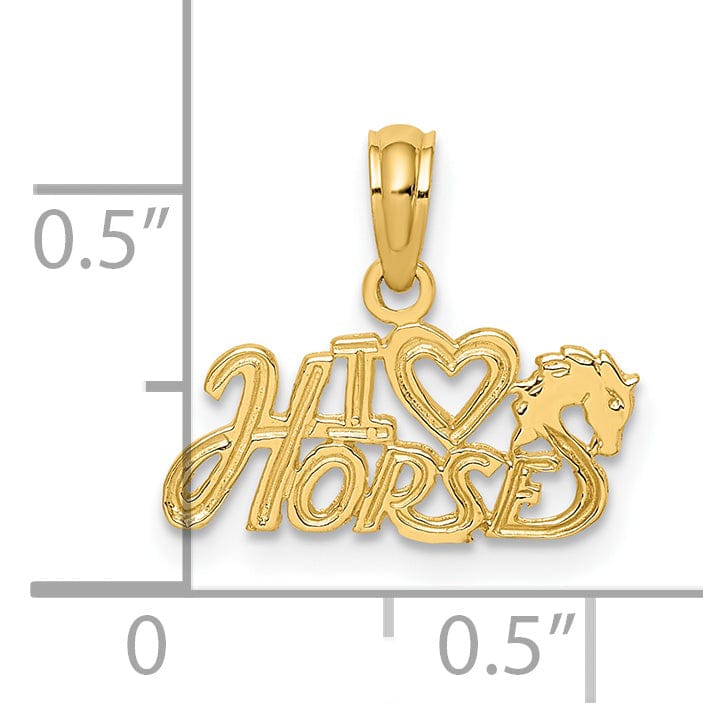 14K Yellow Gold Textured Polished Finish I HEART HORSES Charm Pendant