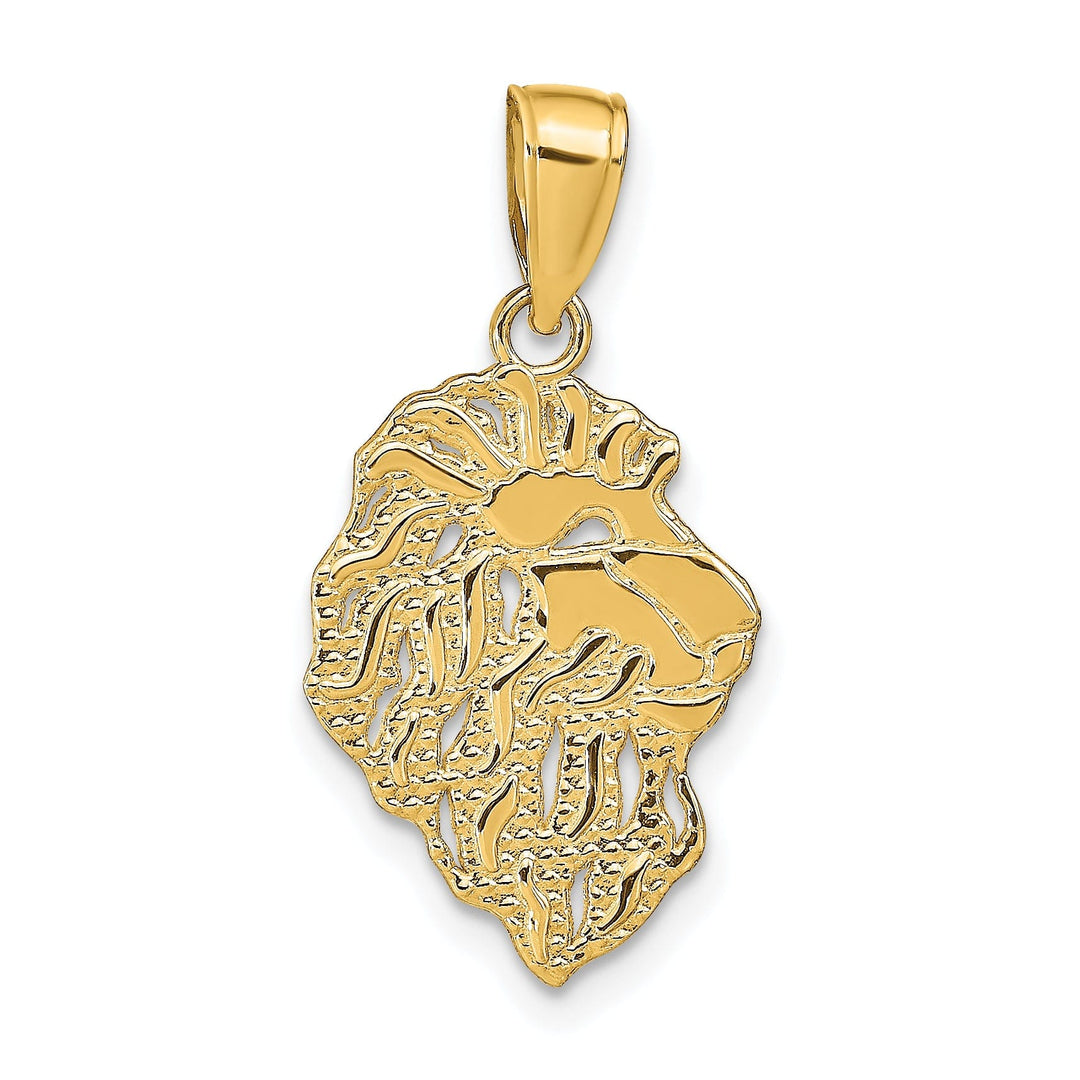 14K Yellow Gold Solid Textured Polished Finish Lion Head Design Charm Pendant