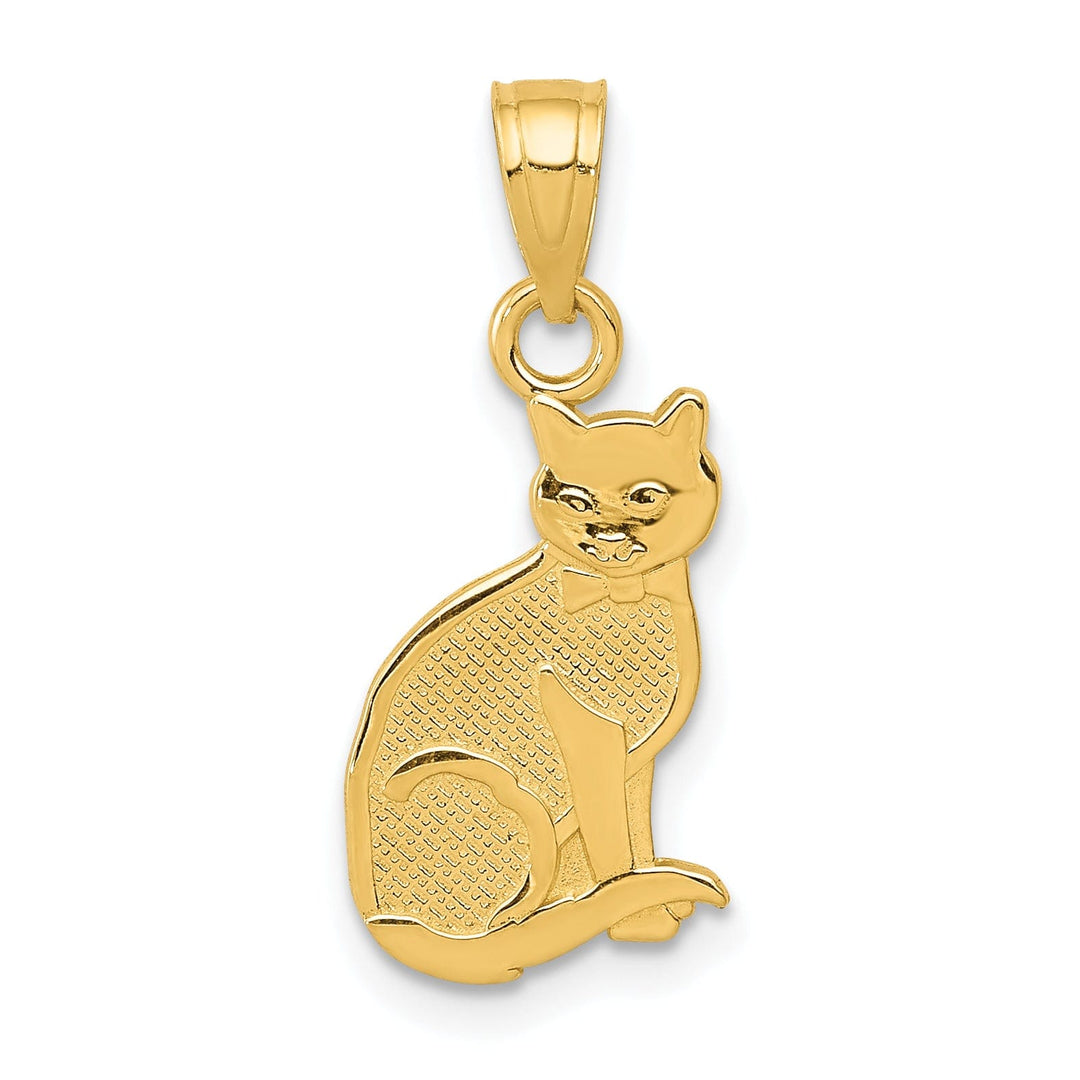 14k Yellow Gold Textured Polished Finish I HEART MY CAT Talkin Cat Sitting Pendant