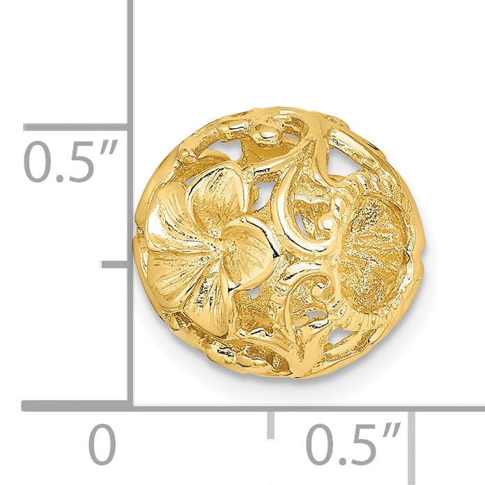 14K Yellow Gold 3-D Cut-out Flower Barrel Slide Charm