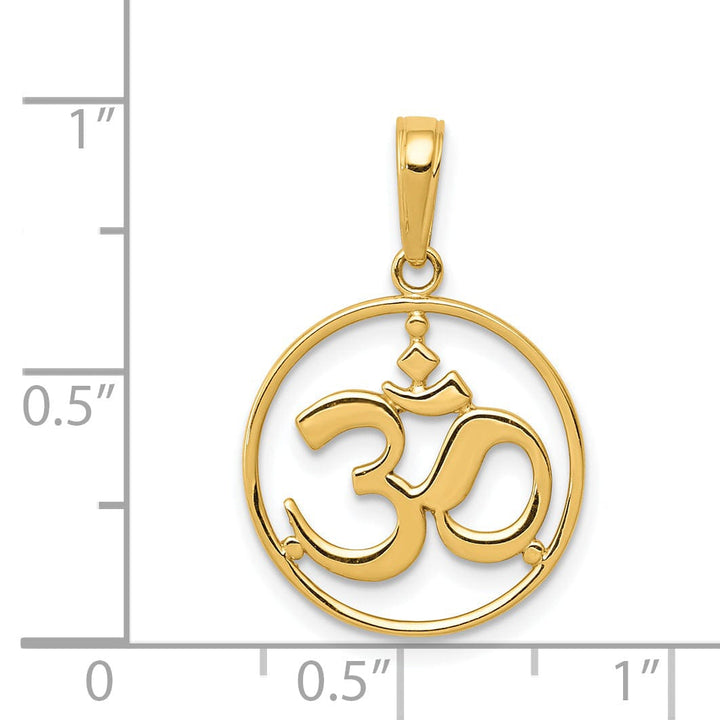 14K Yellow Gold Solid Polished Finish Open Bac Cut Out Round Frame Design Yoga Om Symbol Charm Pendant