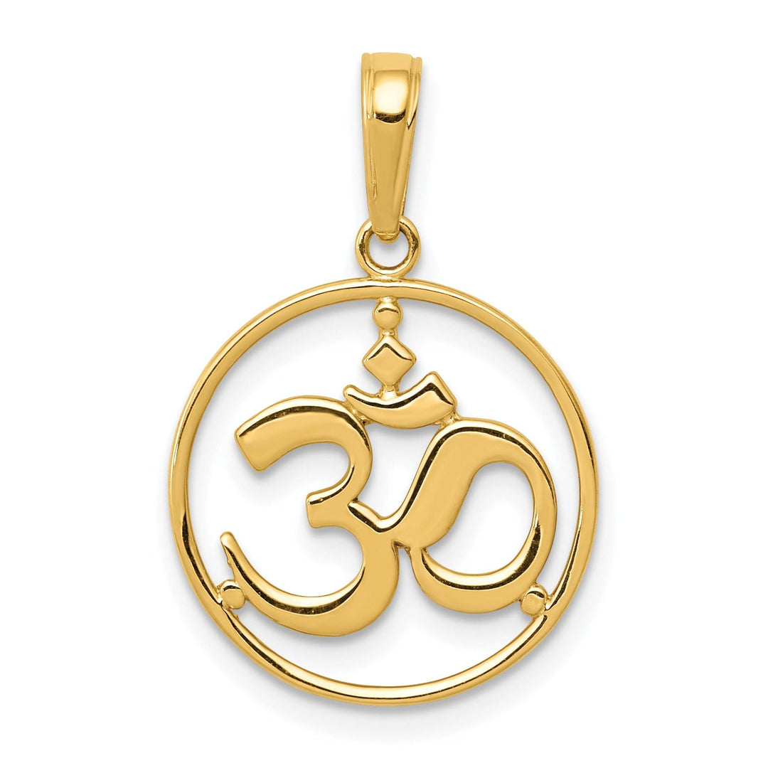 14K Yellow Gold Solid Polished Finish Open Bac Cut Out Round Frame Design Yoga Om Symbol Charm Pendant